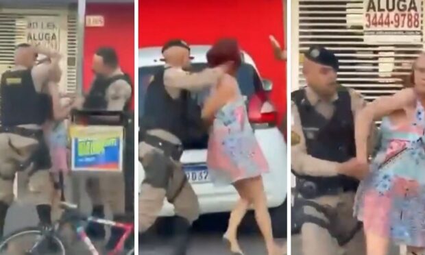 PM dá cotoveladas em idosa agarrada a poste e a leva à força em BH