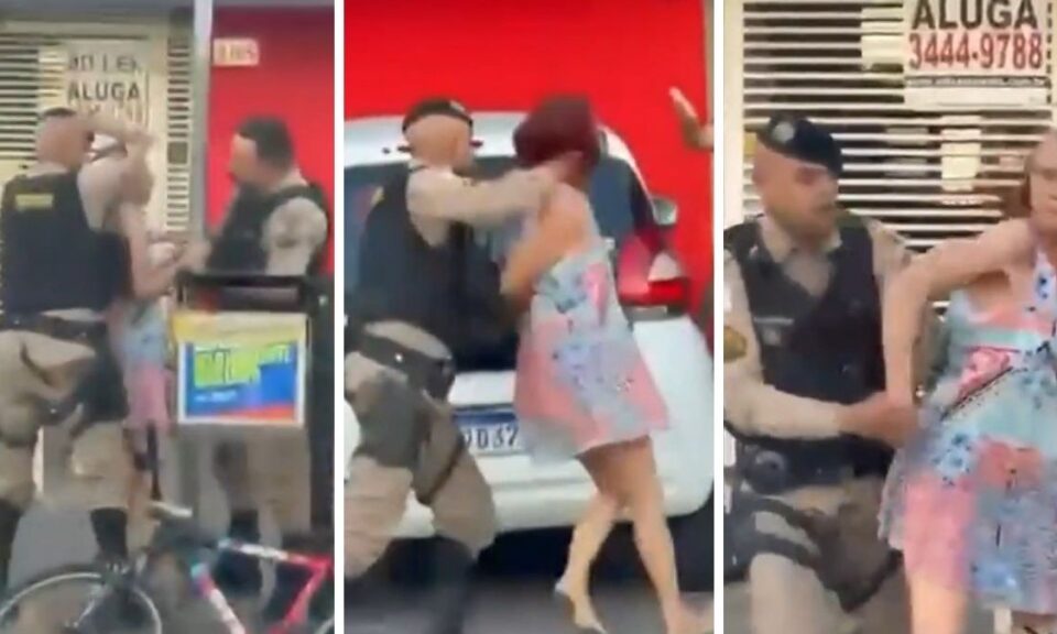 PM dá cotoveladas em idosa agarrada a poste e a leva à força em BH